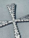 Massive Vintage Thick Native American Navajo Sterling Silver Stamped Pendant-Nativo Arts