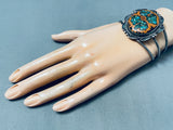 Turquoise Inlay Walnut Wood Vintage Native American Navajo Sterling Silver Bracelet-Nativo Arts