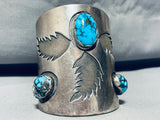 Tommy Piaso Wide Vintage Native American Navajo Turquoise Sterling Silver Bracelet Cuff-Nativo Arts