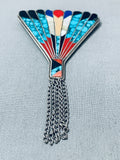 Highly Detailed Vintage Navojo Spiderweb Turquoise Sterling Silver Pin