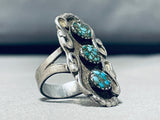 Unrivaled Vintage Native American Navajo Turquoise Chip Inlay Sterling Silver Ring-Nativo Arts