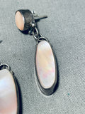 Fantastic Vintage Native American Navajo Mother Of Pearl Sterling Silver Earrings-Nativo Arts