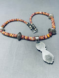 Exquisite Native American Navajo Spiny Oyster Sterling Silver Necklace Signed Robert Shakey-Nativo Arts