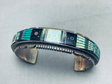 Rare 7 Inch Wrist Vintage Navajo Turquoise Inlay Sterling Silver Bracelet-Nativo Arts