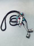 Huge One Of Best Vintage Native American Zuni Inlay Turquoise Sterling Silver Dance Bolo Tie-Nativo Arts