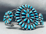 Native American Earlier Vintage Navajo Turquoise Cluster Sterling Silver Bracelet