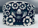 Bees And Flowers Massive Vintage Sterling Silver Bracelet Cuff-Nativo Arts