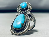 Radiant Vintage Native American Navajo 2 Carico Lake Turquoise Sterling Silver Immense Ring-Nativo Arts