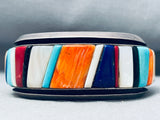One Of The Best 7 Inch Wrist Vintage Native American Navajo Inlay Sterling Silver Bracelet