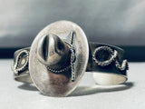 Cowboy Hat! Hand Tooled Vintage Native American Navajo Sterling Silver Bracelet-Nativo Arts