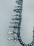 Federico Jimenez Vintage Turquoise Sterling Silver Cross Squash Blssom Necklace-Nativo Arts