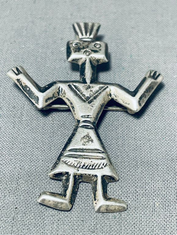 Traditional Vintage Native American Navajo Sterling Silver Kachina Pin-Nativo Arts