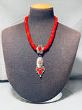 Dropdead Gorgeous Native American Navajo Coral White Agate Sterling Silver Necklace-Nativo Arts