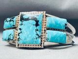 Superior Native American Navajo Squared Turquoise Sterling Silver Bracelet Cuff-Nativo Arts