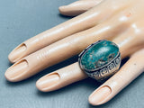 Huge Heavy 37 Grams Vintage Native American Navajo Cerrillos Turquoise Sterling Silver Ring-Nativo Arts