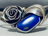 Flower And Lapis!! Vintage Native American Navajo Sterling Silver Bracelet Old-Nativo Arts
