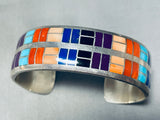 Tsadiase Vintage Native American Zuni Turquoise Inlay Sterling Silver Squared Bracelet Cuff-Nativo Arts