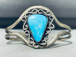 Unrivaled Vintage Native American Navajo Blue Gem Turquoise Sterling Silver Bracelet-Nativo Arts