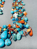 Amazing Native American Navajo Turquoise Coral Spiny 6 Strand Silver Treasure Necklace-Nativo Arts