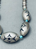 Football Bead Handmade Vintage Native American Navajo Turquoise Sterling Silver Necklace-Nativo Arts
