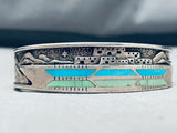 Important 6 Inch Wrist Vintage Choctaw Inlay Turquoise Sterling Silver Bracelet-Nativo Arts
