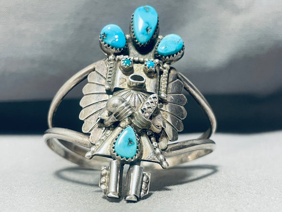 Kachina Tower Vintage Native American Navajo Turquoise Sterling Silver Bracelet-Nativo Arts