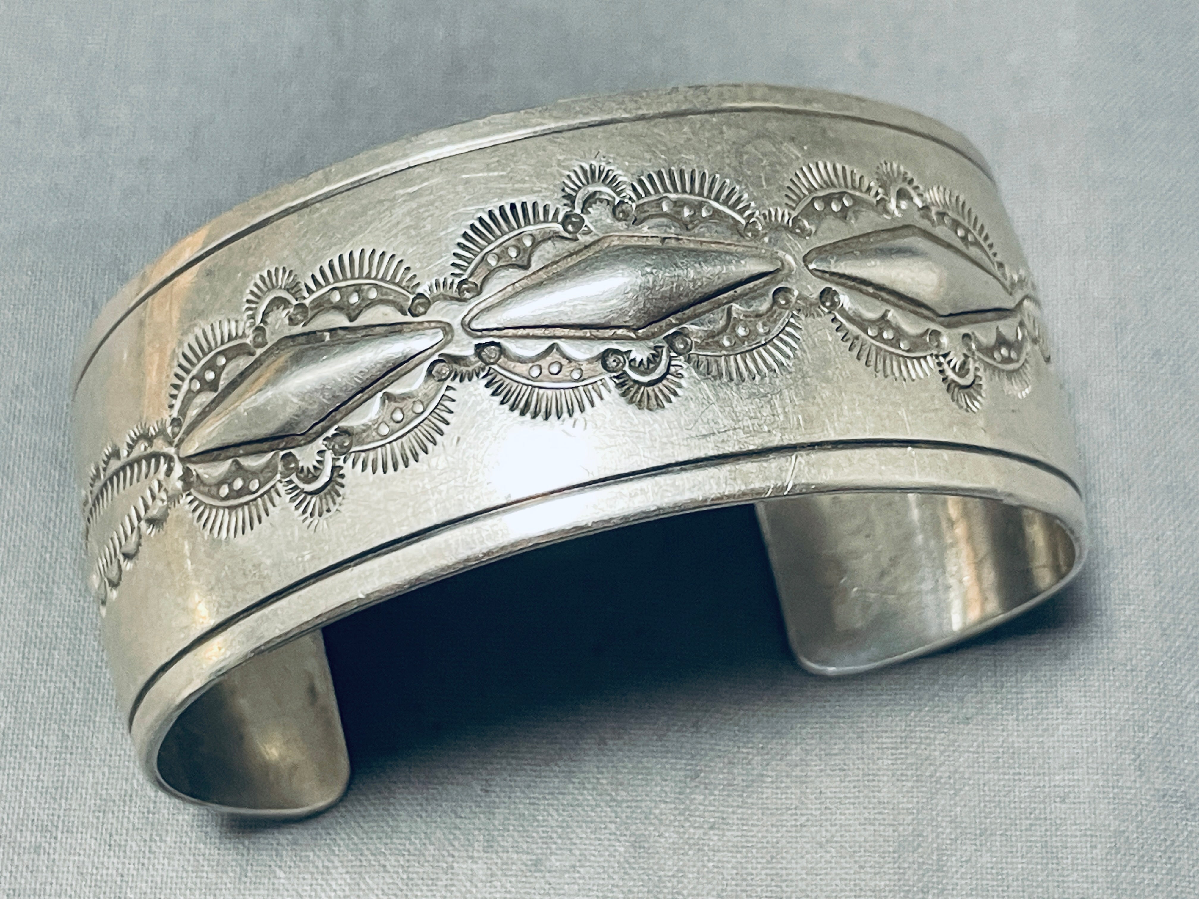 Awesome Vintage Signed Native American Navajo Sterling Silver