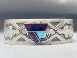 Cloud Stamp Work Vintage Native American Navajo Inlay Sterling Silver Bracelet-Nativo Arts