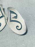 Remarkable Vintage Signed Native American Hopi Sterling Silver Overlay Earrings-Nativo Arts