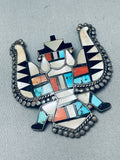 One Of The Highest Quality Vintage Native American Zuni Inlay Sterling Silver Pin Turquoise-Nativo Arts