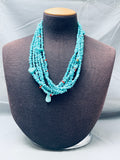 Jaw Dropping Sky Blue Turquoise Vintage Native American Navajo Heishi Necklace Old-Nativo Arts