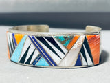 6 Inch Wrist Complicated Inlay Vintage Native American Navajo Sterling Silver Bracelet-Nativo Arts