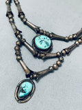 Early 1900s Vintage Native American Navajo Tiered Turquoise Sterling Silver Necklace