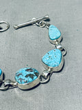 Sparkling Native American Navajo Old Kingman Turquoise Sterling Silver Bracelet-Nativo Arts
