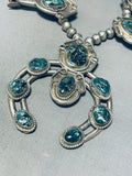 200 Grams Vintage Native American Navajo Turquoise Sterling Silver Squash Blossom Necklace-Nativo Arts