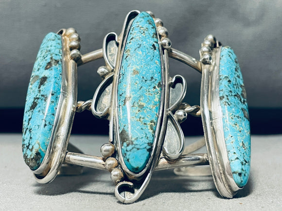 Long Towering Turquoise!! Vintage Native American Navajo Sterling Silver Bracelet-Nativo Arts