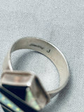 Intricate Vintage Native American Navajo Opal Jet Inlay Sterling Silver Ring-Nativo Arts