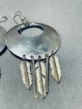 Awesome Vintage Native American Navajo Handcarved Sterling Silver Feather Pendant Earrings-Nativo Arts