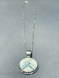 Signed Vintage Native American Navajo Spiderweb Turquoise Opal Sterling Silver Necklace-Nativo Arts