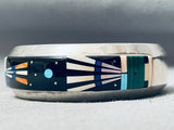 Tsosie Kachina Vintage Native American Navajo Turquoise Inlay Sterling Silver Bracelet-Nativo Arts