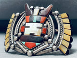 Museum Quality Vintage Native American Zuni Turquoise Kachina Sterling Silver Bracelet-Nativo Arts