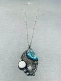 Best Vintage Native American Navajo Kingman Turquoise Mother Of Pearl Sterling Silver Necklace-Nativo Arts