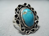 Marvelous Vintage Native American Navajo Kingman Turquoise Sterling Silver Ring Old-Nativo Arts