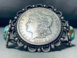 Museum Quality Vintage Native American Navajo Sterling Silver Turquoise Coin Bracelet-Nativo Arts