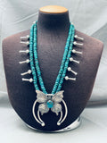 Butterfly Turquoise Naavjo Sterling Silver Squash Blossom Necklace-Nativo Arts