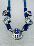 One Of The Coolest Vintage Native American Navajo Signed Azurite Sterling Silver Necklace-Nativo Arts