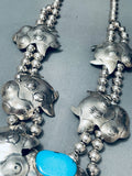 Cow Turquoise Vintage Native American Navajo Sterling Silver Squash Blossom Necklace Old-Nativo Arts