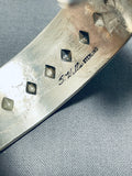 Signed Hand Tooled Diamond Pattern Native American Navajo Sterling Silver Bracelet-Nativo Arts