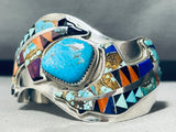 Dan Clark 6.5 Inch Wrist Native American Navajo Inlay Sterling Silver Bracelet-Nativo Arts