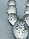 Intricately Hand Stamped Vintage Native American Navajo Sterling Silver Pillow Necklace-Nativo Arts